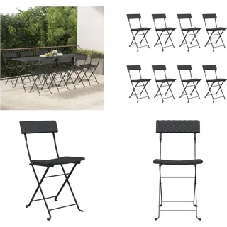 vidaXL Bistrostühle 8 Stk. Klappbar Schwarz Poly Rattan und Stahl - Klappbarer Bistrostuhl - Klappbare Bistrostühle - Gartenmöbel - Outdoor Möbel - Schwarz