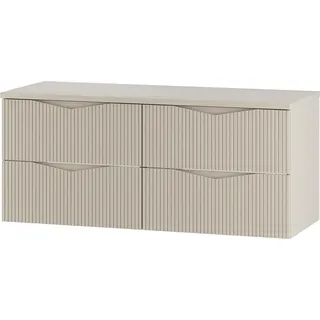 Badezimmer Doppelwaschtischunterschrank mit 120 cm Breite in beige mit gerillter Front, 4 Schubladen - CALURI-140 - Beige