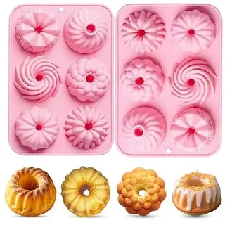 Ceeyoll 2 Stück Rosa Mini Silikon Gugelhupfform,Wiederverwendbar Kuchenform Klein Savarin Form, Gugelhupf Backform, Gugelhupf Kuchenform, Antihaftbeschichted Backformen für Kekse, Bagels, Muffins.