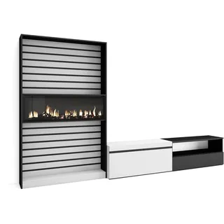 Skraut Home TV-Möbel | Esstisch-Set | 210 x 186 x 35 cm | für Fernseher bis 80 Zoll | elektrischer Kamin | moderner Stil | Schwarz und Weiß