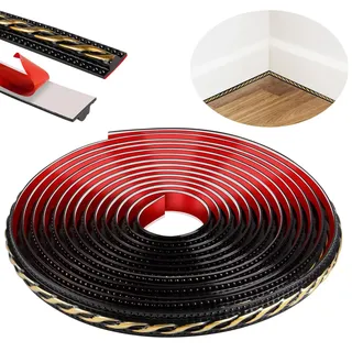600cm Zierleisten Selbstklebend,Peel and Stick Wandleisten,3D Deckenleisten Selbstklebend für Spiegelrahmen,Möbel,Türrahmen,Decken,Heimdekoration(Schwarz mit Gold)