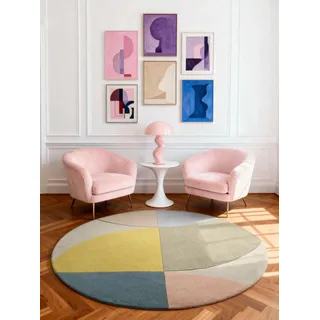 Ted Baker Westminster - Wollteppich Rund Savile, Wohnzimmerteppich aus Wolle, Bunt, Natürlich & Handgemacht, Retro Design für Wohnzimmer, Schlafzimmer - Creme Multifarben, Ø160 cm