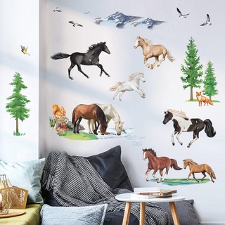 decalmile Wandtattoo Pferde Wandaufkleber Tiere Wildpferde Wandsticker Kinderzimmer Mädchen Jungen Wohnzimmer Wanddeko