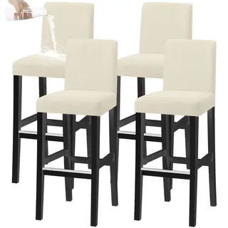KELUINA Stretch-Barhocker Bezüge Abnehmbar Waschbar, Universelle Hussen für Drehstühle und Esszimmerstühle mit Kurzer Rückenlehne (Beige, 4er-Set)