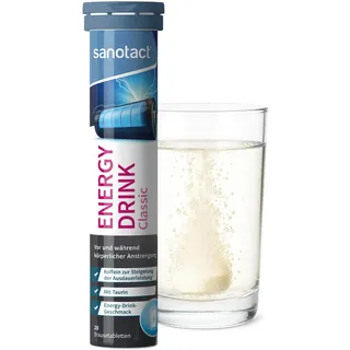 sanotact Energy Drink (20 Brausetabletten) • Taurin + Koffein + B Vitamine • Zucker- & kalorienfrei • zur Steigerung der Ausdauerleistung • Energy-Drink-Geschmack