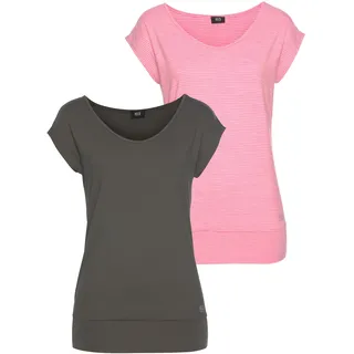 Funktionsshirt H.I.S, Damen, Gr. 44/46, bunt (anthrazit, rosa), Obermaterial: 87% Polyester, 13% Elasthan, figurumspielend hüftlang, Shirts Funktionsshirt, ärmellos, figurfreundlicher Schnitt, ideal für Sport und Wandern, Topseller