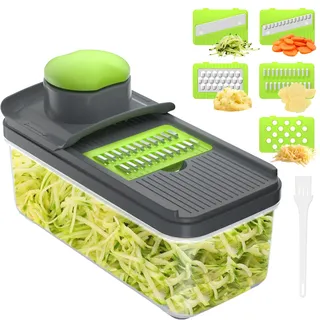 5 in 1 Mandoline Gemüsehobel Gemüsereibe - Gurkenhobel Dünne Scheiben - Reibe für Gemüse - Hobel Gemüse - Mehrzweck Gemüseschneider - Küchen Gadgets(Grün)