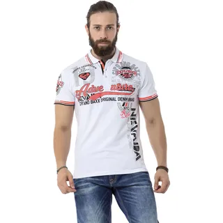Poloshirt CIPO & BAXX, Herren, Gr. XXL, weiß, Single Jersey, Obermaterial: 95% Baumwolle, 5% Elasthan, bedruckt, slim fit hüftlang, Rundhals, Shirts Poloshirt