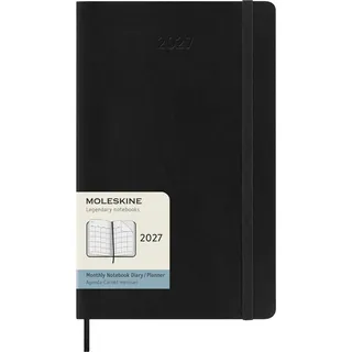 Moleskine Monatskalender 2027, 12-Monats-Planer mit Softcover, Elastischer Verschluss, Format Large 13x21 Cm, Farbe Schwarz