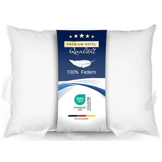 ZOLLNER Federkissen - Made in Germany – Füllung aus 100% Federn - Bezug aus hochwertiger Baumwolle - waschbar bis 60°C - 60x80 cm - Hotelqualität