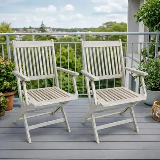 Gartenstühle Holzstühle Klappstühle 2er Set Akazie Stuhlset Balkonstühle Weiß
