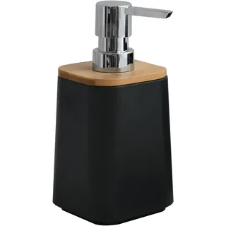 MSV Seifenspender Flüssigseife „Kamla“ aus Kunststoff 300ml Schwarz matt Bambus