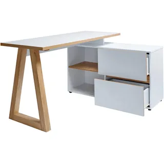 Eckschreibtisch , Weiß, Eichefarben , Holzwerkstoff , Kerneiche , 2 Schubladen , rechteckig , Wange , 110x76x140 cm , Stauraum, seitenverkehrt montierbar , Büromöbel, Schreibtische, Eckschreibtische