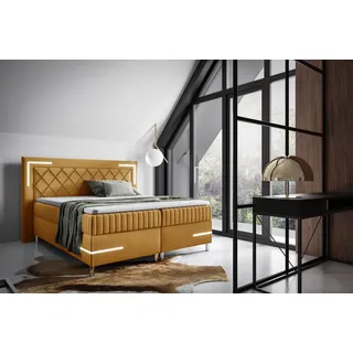 Boxspringbett Schlafzimmerbett 120x200cm AMORE Nr.3 Gelb inkl. LED-Beleuchtung - Gelb