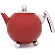 Bredemeijer rote bauchige doppelwandige Edelstahl Teekanne 1.2 Liter