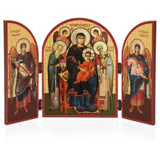NKlaus Ekonomissa/Der Schutz Des Hauses Ikone Triptychon Holz 25x16cm Christlich 13821
