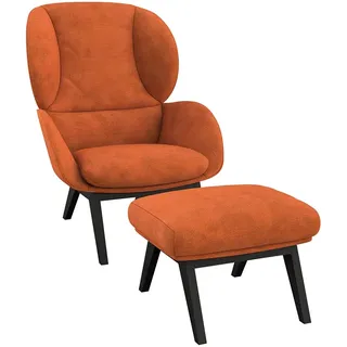 flexlux Ohrensessel »Adria Designsessel, Loungesessel,« Stil & Komfort, organische Form, Fuß Holz schwarz orange