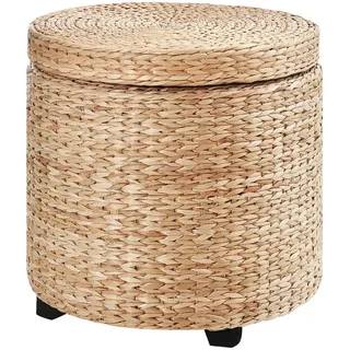 Homcom Sitzhocker mit Stauraum Deckel Abnehmbar, Stroh Rattan Khaki Ø43 x 43 cm - khaki