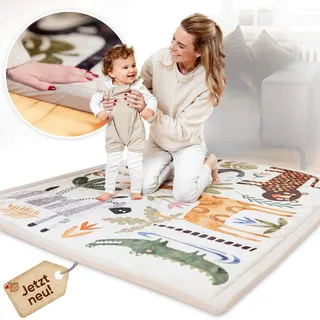 KIDDY KINGDOM Premium Spielmatte Baby/Krabbelmatte Baby - 180x140cm EXTRA DICK - Hochwertige Babymatte aus Memory Schaum - Kinder Spielteppich/Teppich Kinderzimmer - Krabbeldecke für Baby beige