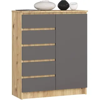 Schmale Kommode SAVRILA – Artisan Eiche / Grau
