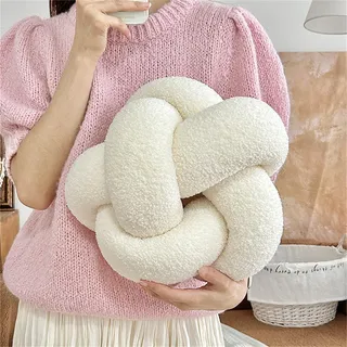 Herfair Knotenkugelkissen Knoten Kissen Dekorative Wurfkissen 30cm Ultra weiche Lamm Samt geknotete Kissen Knotenkissen Home Dekoration für Sofa Bett Couch (Weiß)