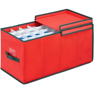 Relaxdays Weihnachtskugel Aufbewahrungsbox, für 128 Kugeln, HxBxT: 30 x 30 x 60 cm, Vlies, Pappe, Kugelkiste, rot/grün