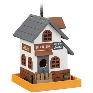 Relaxdays 10044513 Vogelhäuschen zum Aufhängen, Klappdach, HBT: 23 x 18 x 18 cm, Vogelvilla Garten, bunt