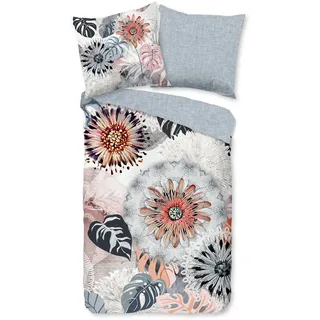 HIP "Ralvira", bunt (multi), B/L: 135cm x 200cm, 1 Stk., 1 Stk., Flanell, B/L: 80cm x 80cm, 2 teilig, Flanell, Obermaterial: 100% Baumwolle, Bettwäsche, Wendebettwäsche, Flanell, Biber, Warm, Wendeoptik, Mandala, Blumen, Blätter, Grau