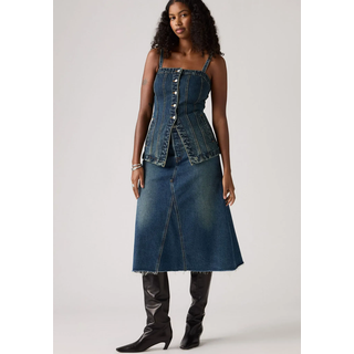 Jeansrock LEVI'S "HR A LINE DECON SKIRT", Damen, Gr. 26, hinged heart, Denim/Jeans, Obermaterial: 100% Baumwolle, kniebedeckend, Röcke Jeansrock, in trendy Midi-Länge mit ausgefranster Kante