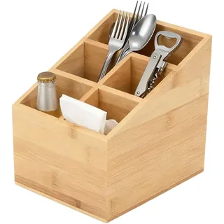 BSDLZCH Bambus Besteckhalter 5 Fächer 16×16×13 cm Naturholz | Universeller Küchen-Organizer & Tischbutler – Stilvolle Aufbewahrung für Besteck & Utensilien