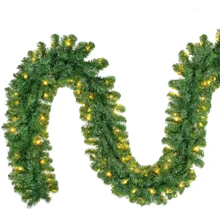 SALCAR Weihnachtsgirlande 5m mit 200 LED Beleuchtung, 31V, Künstliche Tannengirlande für Weihnachten, Innen & Außen, für Kamine, Treppen, Türen, Grün
