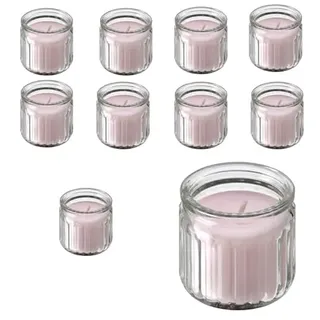 HÖKGÖK Duftkerze MINI 10er Pack (Set) im Glas, rosa Blüten blassrosa (12 Std.) IKE 606.087.31 (Lugnare Nachfolger)