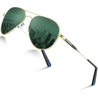 DADA-PRO Sonnenbrille Herren Polarisiert Pilotenbrille Damen Metallrahmen Retro Fliegerbrille UV400 Schutz Polarized Sunglasses Men Women (Grün)