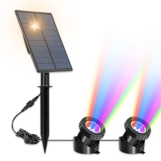 Alopee Solar Teichbeleuchtung, IP68 wasserdichte RGB-Farbwechsel Solar Unterwasserstrahler LED Teich Licht Teichbeleuchtung für Gartenteich Garten, Patio