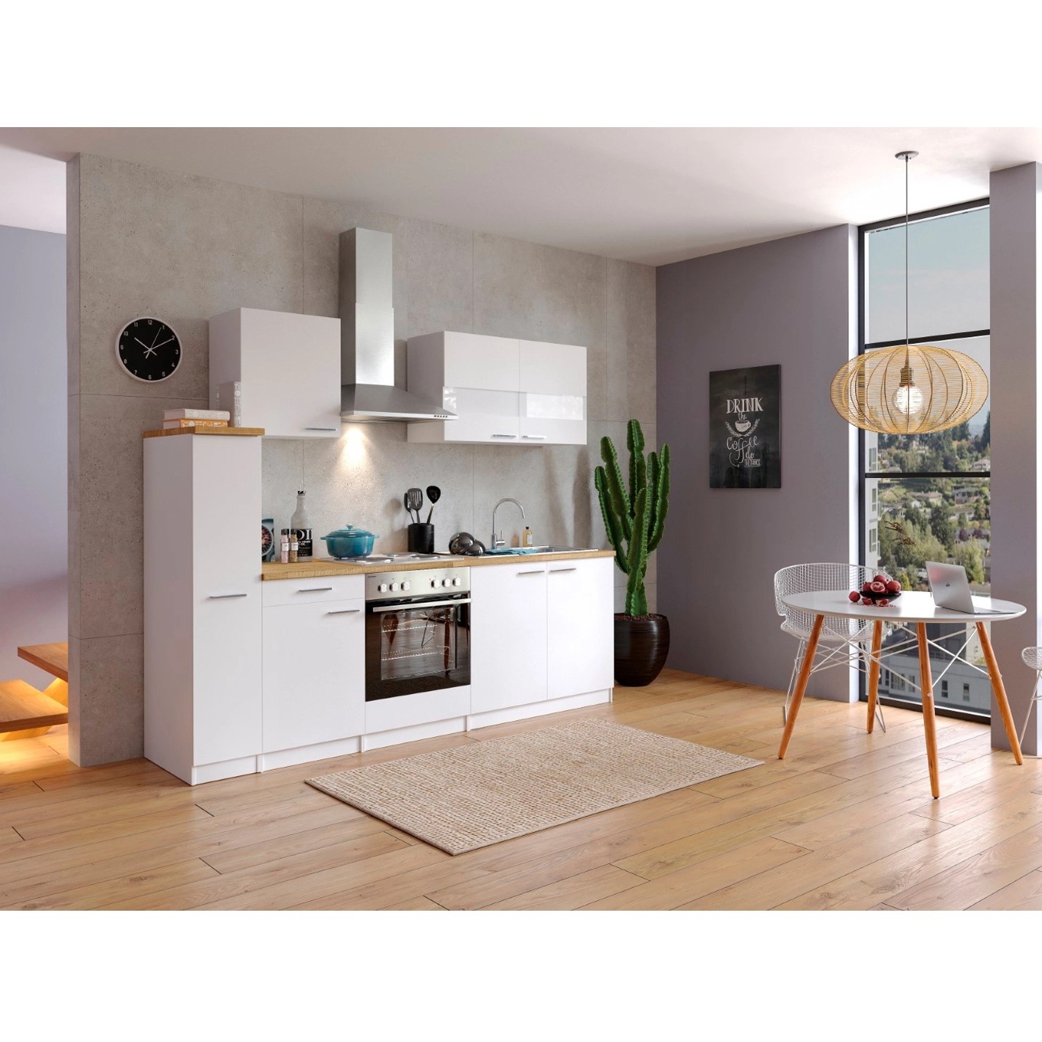 Bild von Küchenzeile Malia 240 cm E-Geräte Kochmulde weiß
