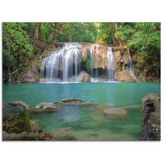 ARTland Wanddeko Glasbilder Wandbild Glas Bild einteilig 60x45 cm Querformat Natur Wald Dschungel Urwald Wasserfall Fluss Landschaft Thailand S6CI