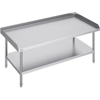 Vevor Arbeitstisch Edelstahl, gewerblicher Arbeitstisch zur Lebensmittelzubereitung, 3-seitiger Spritzschutz, Arbeitstisch mit Einstellbarer Höhe 762 x 1524 x 660 mm)