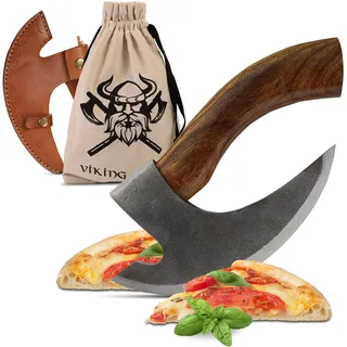 VIKING CRAFT - Pizza Axt Inkl. Lederschutz - Pizzamesser für Echte Wikinger - Pizzaschneider Perfekt Geeignet als Deko - Wiegemesser, Beil