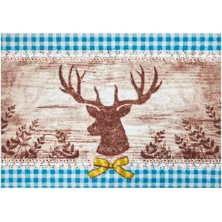 Grund FUßMATTE , Braun, Creme, Hellblau , Textil , Hirsch , rechteckig , 60x85 cm , Oeko-Tex® Standard 100, Made in Europe , für Fußbodenheizung geeignet, schmutzabweisend, rutschhemmend, pflegeleicht , Teppiche und Böden, Schmutzfangmatten, Fußmatten