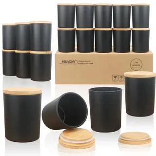 MILIVIXAY 20 Stück 200 ml mattschwarze dicke Glas-Kerzengläser mit Deckel – leere Kerzengläser für die Herstellung von Kerzen – Gewürz-, Pulverbehälter