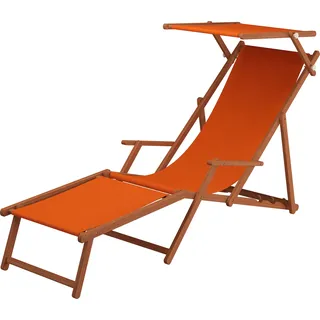 Sonnenliege terracotta Strandliege Holzliege Buche Fußteil Sonnendach Tisch Kissen 10-309FSTKD - Orange