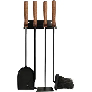 Relaxdays Kaminbesteck 5-tlg. Holz Stahl 0,57 m schwarz/braun