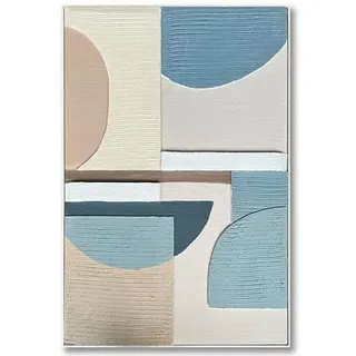 DRW Abstraktes Leinwandbild mit Naturholzrahmen in Natur, Weiß, Beige und Blau, 122 x 82 x 4,5 cm