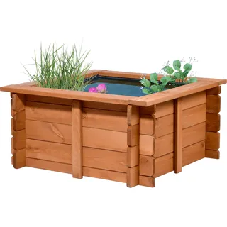 Dobar 29236FSCe Hochteich Square - Gartenteich aus robustem Holz - Miniteich für Garten/Terrasse/Balkon - Teich für den Garten inkl. Teichfolie - 78 x 78 x42 cm, Braun