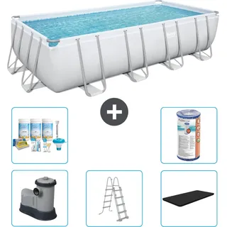 Bestway Rechteckiges Power Steel-Schwimmbecken – 549 x 274 x 122 – Grau – inklusive Pumpe – Leiter – Abdeckung Wartungspaket - Filter