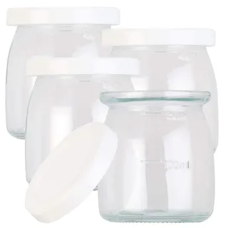 Rosenstein & Söhne Zubehör zu Joghurt-Zubereiter: 4er-Set Ersatzgläser mit Deckel für Joghurt-Maker JM-200/300, je 180ml (Gerät, Joghurtzubereitung, Gläser)