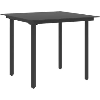 Garten-Esstisch Schwarz 80x80x74 cm Stahl und Glas - Schwarz