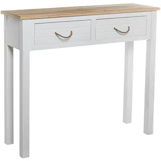 DRW Konsolentisch für den Eingangsbereich mit 2 Schubladen aus MDF und Deckel in Weiß und Natur, 90 x 28 x 81 cm