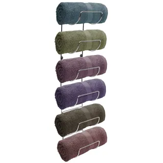Sorbus Handtuchhalter Wandhalterung,6 Fächer aus silberfarbenem Metall Handtuchhalter für Badezimmer Dekor Sets, Organizer für Bettwäsche, Fitnessstudio, Wohnmobil, Tür, Schrank, Bar, Weinkeller