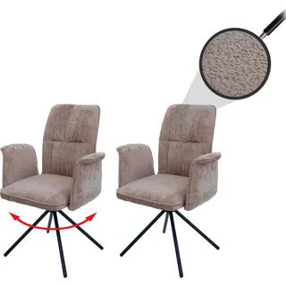 2er-Set Esszimmerstuhl HWC-N99, drehbar Armlehne Auto-Return, Stoff/Textil Chenille (340g/m2) hellbraun - Braun